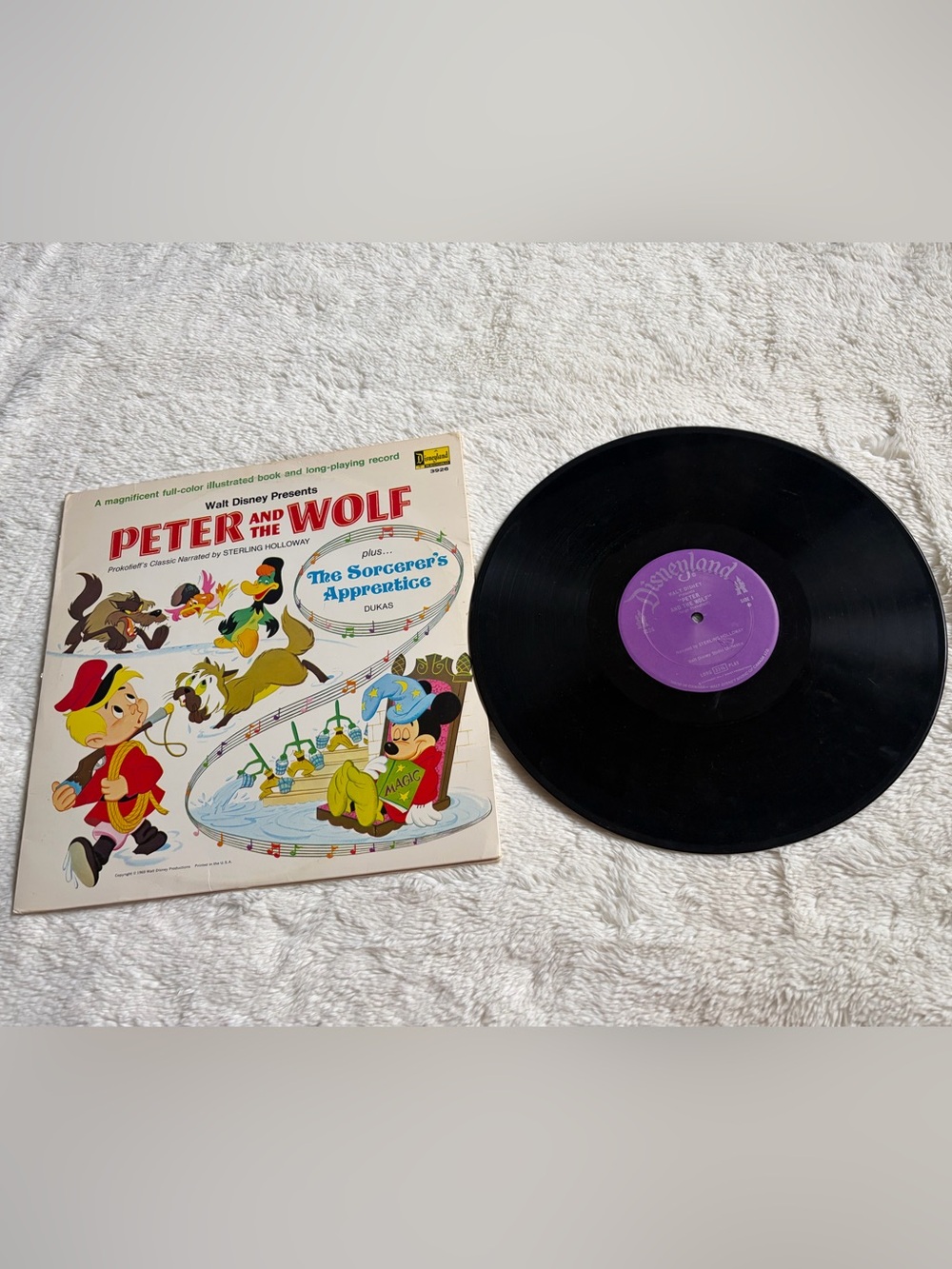 ✨vintage✨ 1969 Disney Peter and the Wolf + Sorcerer Vinyl Record with storybook